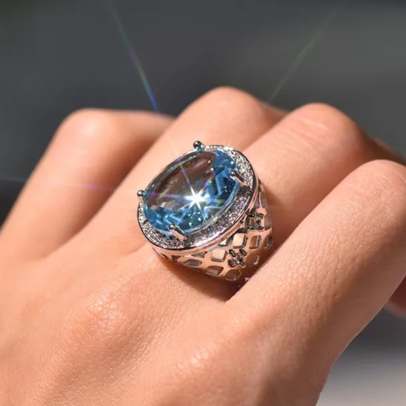 Women's ring 925 sterling silver rhinestone and saphire size 6 to 9 - Picture 1 of 7